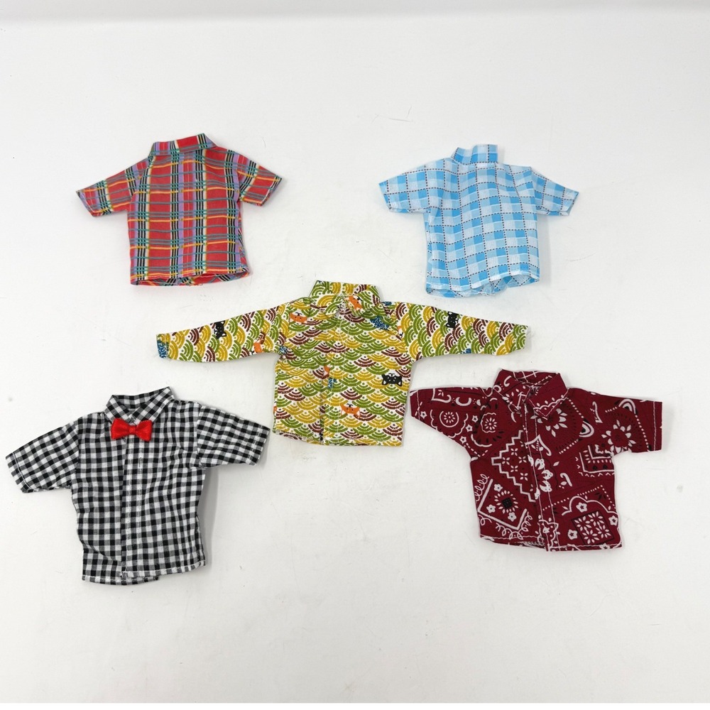 Unbranded Barbie Doll Size Tops Lot of 5 Plaid Bandana Novelty Print Shirts